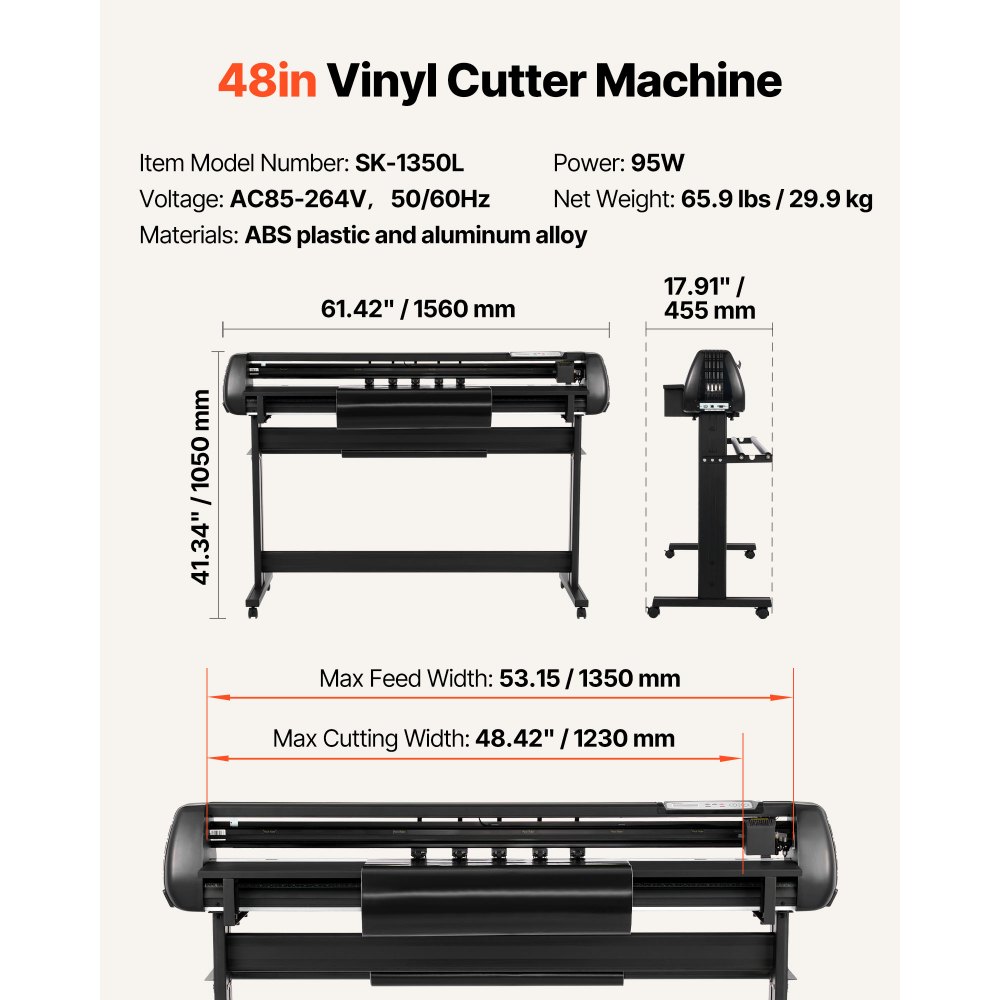 VEVOR Máquina de Corte de Vinilo, con Ancho de Alimentación Máximo de 135 cm, Cuchillas Dobles y Pantalla LED, Ajustable, con Hojas de Pegatinas, Películas de Transferencia, 1560 x 455 x 1050 mm