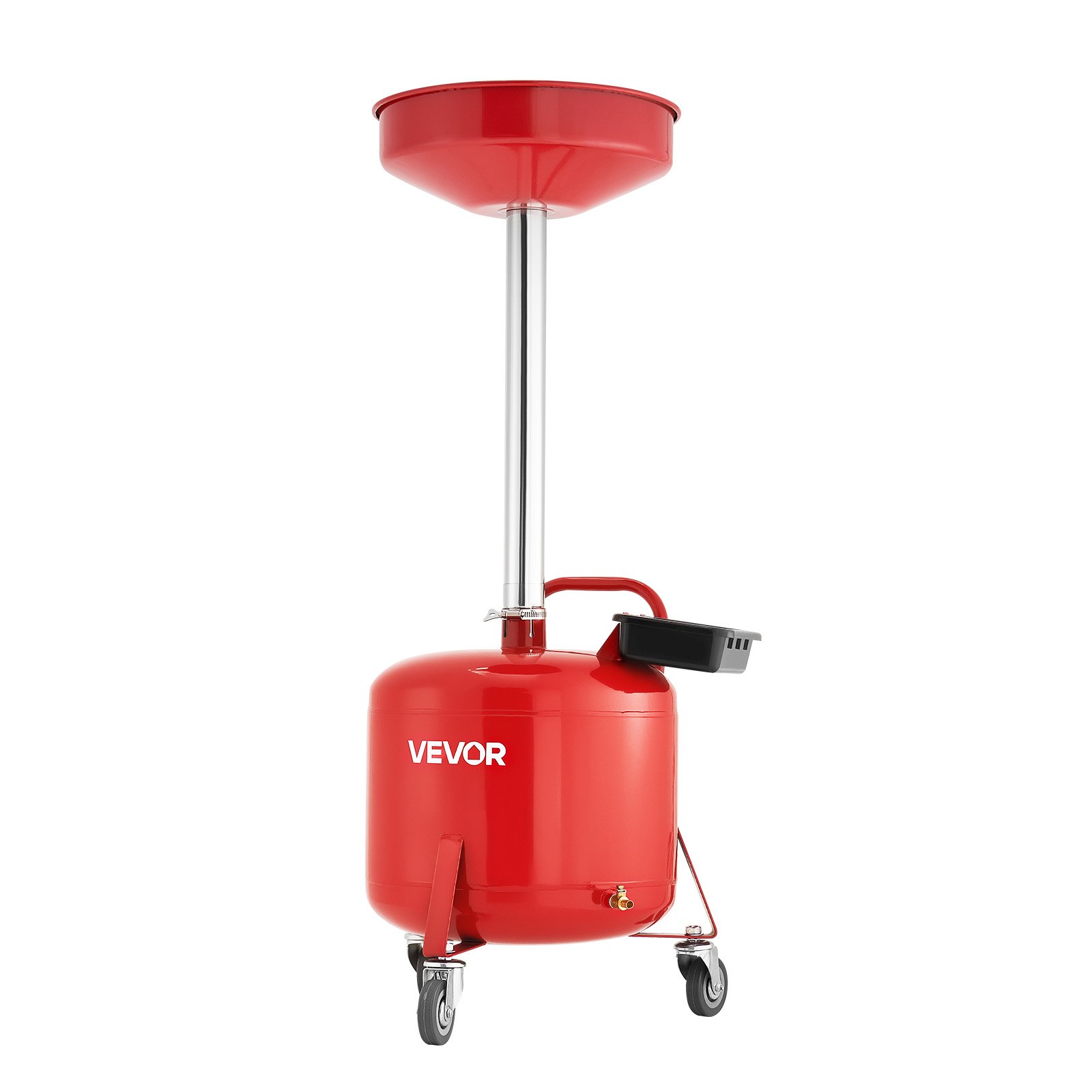VEVOR 30L Waste Oil Drain Tank, Industrial Fluid Drain Tank with Adjustable Funnel Height, Portable Oil Drainer with Wheels & Toolbox, Fluid Fuel Transfer Drainage for Auto Repair Shops, Red