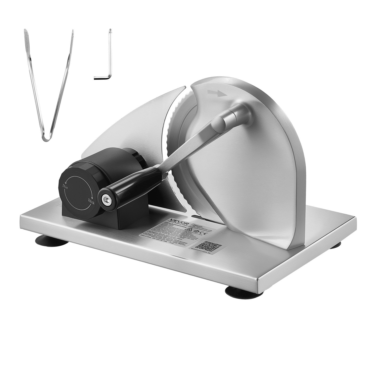 VEVOR Máquina de Cortar Pan Manual Grosor Ajustable de 0 a 15 mm, Rebanadora de Pan con Manivela, Cuchilla de Acero Inoxidable Microdentada, para Cocina, Panadería, Fiestas, 310 x 255 x 190 mm