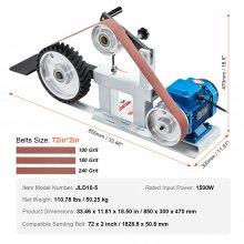 VEVOR Lijadora de Banda 850 x 300 x 470 mm Velocidad Variable 3 Moldes de Pulido