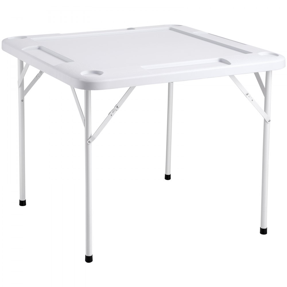 VEVOR Mesa Mahjong, Mesa de Cartas Plegable Cuadrada para 4 Jugadores con 4 Portavasos y 4 Bandejas para Fichas, Mesa de Juego de dominó Portátil con 1 Juego de Dominó, Blanco, 900 x 900 x 740 mm