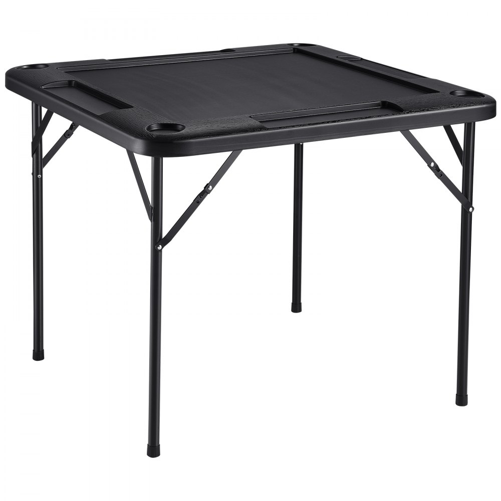 VEVOR Mahjong Table, Foldable Card Table for 4 Players with 4 Drink Holders & 4 Chip Trays, Portable Domino Game Table with 1 Set of Dominoes for Mahjong Poke Puzzles