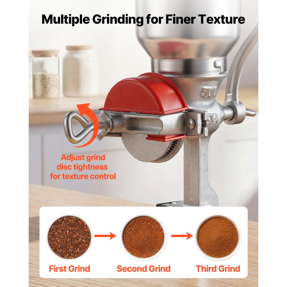 VEVOR Molinillo de Cereales Manual con Tolva Alta de 14 cm y Manivela, Molino de Granos de Hierro Fundido, con Abrazadera de Mesa Estable y Cubierta Antipolvo, para Especias, Café, Nueces, Cereales