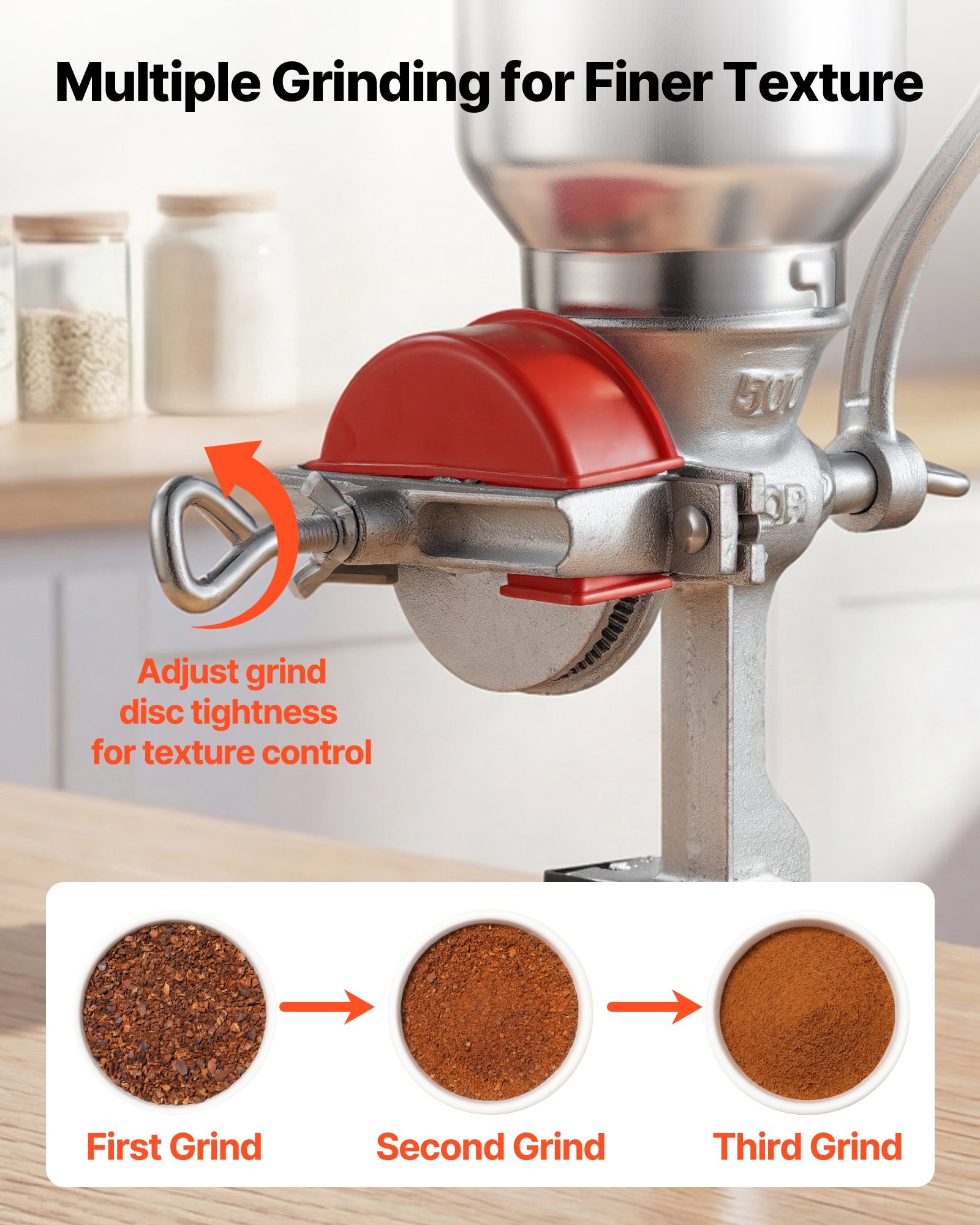 VEVOR Molinillo de Cereales Manual con Tolva Alta de 14 cm y Manivela, Molino de Granos de Hierro Fundido, con Abrazadera de Mesa Estable y Cubierta Antipolvo, para Especias, Café, Nueces, Cereales
