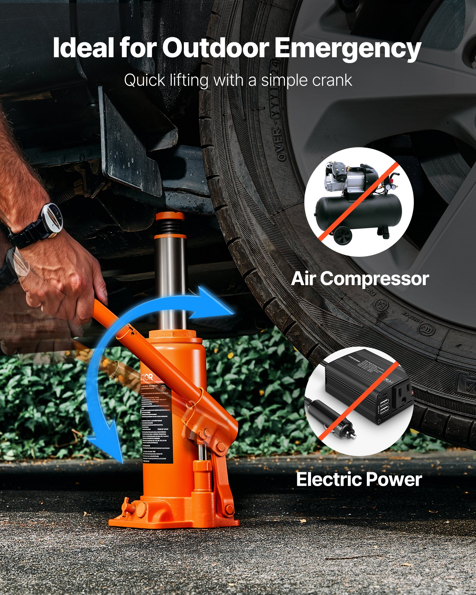 VEVOR Gato Hidráulico de Botella, Capacidad de 10 T, Rango de Elevación de 235-470 mm, para Automóviles, SUV, Camionetas, Talleres Mecánicos, Elevadores de Viviendas y Equipos Agrícolas, Naranja