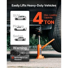 VEVOR Gato Hidráulico de Botella, Capacidad de 4 T, Rango de Elevación de 185-350 mm, para Automóviles, SUV, Camionetas, Talleres Mecánicos, Elevadores de Viviendas y Equipos Agrícolas, Naranja