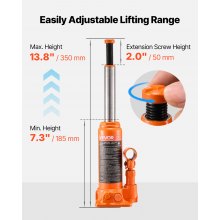 VEVOR Gato Hidráulico de Botella, Capacidad de 4 T, Rango de Elevación de 185-350 mm, para Automóviles, SUV, Camionetas, Talleres Mecánicos, Elevadores de Viviendas y Equipos Agrícolas, Naranja