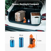 VEVOR Gato Hidráulico de Botella, Capacidad de 4 T, Rango de Elevación de 185-350 mm, para Automóviles, SUV, Camionetas, Talleres Mecánicos, Elevadores de Viviendas y Equipos Agrícolas, Naranja