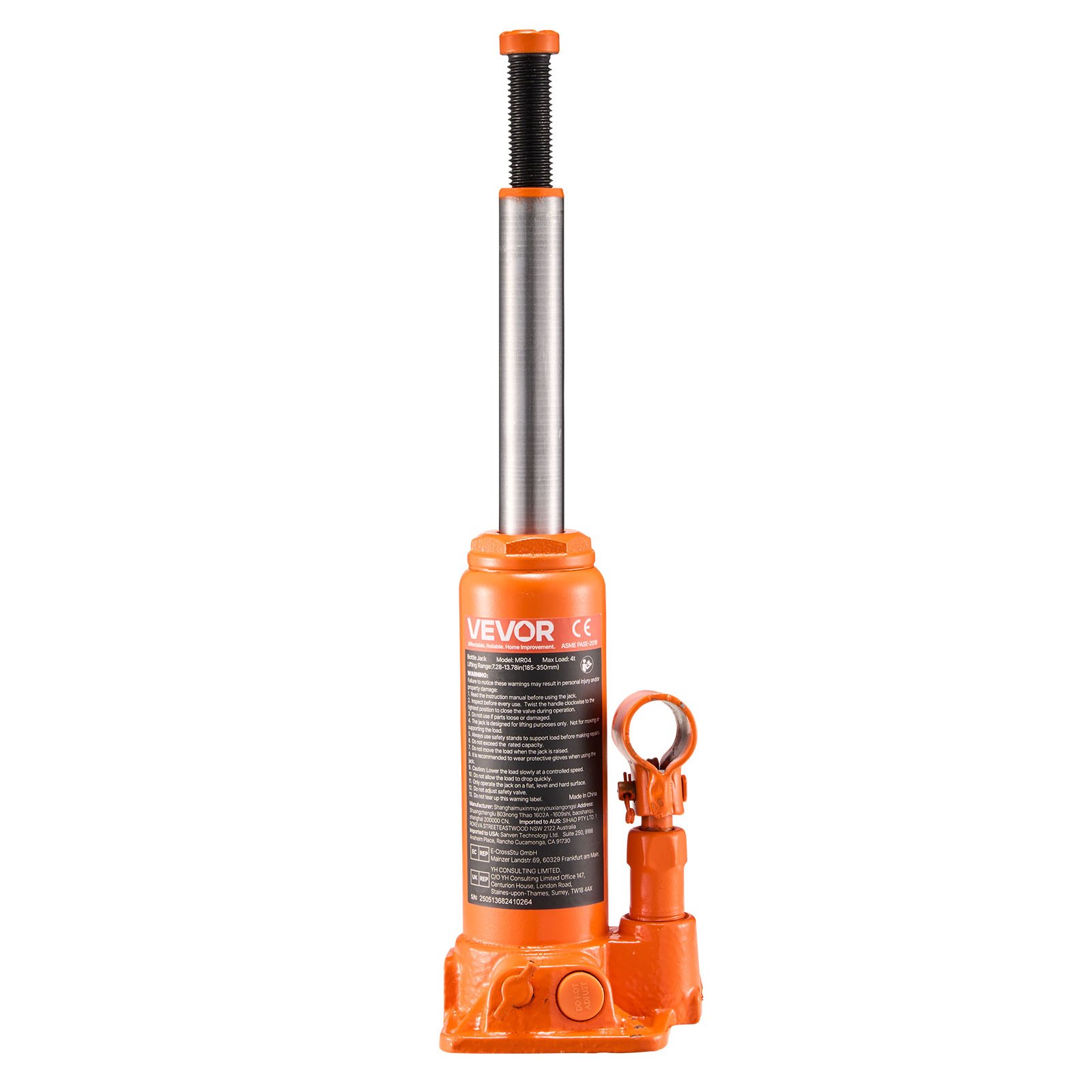VEVOR Hydraulic Bottle Jack, 4 Ton Load Capacity, 185-350 mm Lifting Range, Heavy Duty Hydraulic Welded Bottle Jack for Car, SUV, Pickup, Auto Repair, House Lift and Agricultural Equipment, Orange