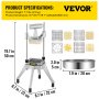 Picadora de verduras profesional VEVOR con varias cuchillas de corte y dimensiones.