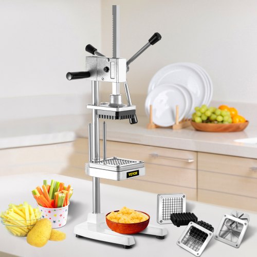 VEVOR Cortador Comercial de Frutas Vegetales con 4 Cuchillas de Acero Inoxidable 1/2" 3/8" 1/4" 8 Rebanadas Astilladora de Patatas Comercial Aleación de Aluminio Cortadora de Patatas Fritas Picadoras