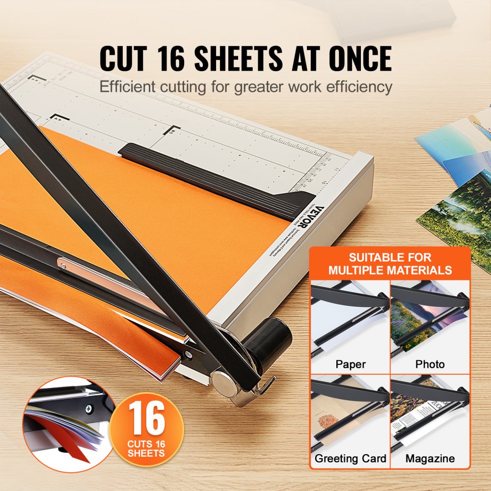 VEVOR Cortadora de Papel Ancho de Corte de 38,1 cm, Guillotina de Papel Máximo 16 Hojas a la Vez, Cizalla Cortadora con Dispositivo de Seguridad Corte Preciso para Oficina, Imprenta, Estudio Escolar