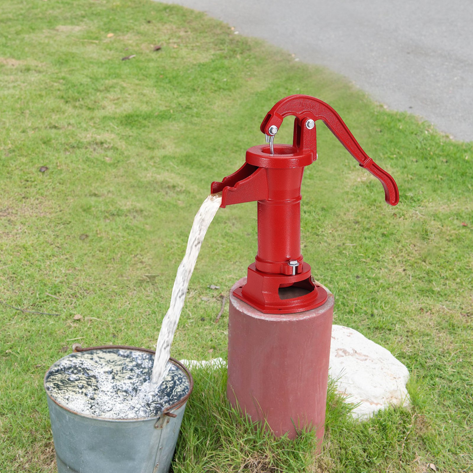 VEVOR Bomba de Agua de Pozo Manual Elevación Máxima de 7,6 m Bomba de Pozo de Hierro Fundido con Mango Ergonómico G1-5/8" Fácil Instalación para Exterior, Hogar, Patio, Jardín, Estanque, Granja, Rojo