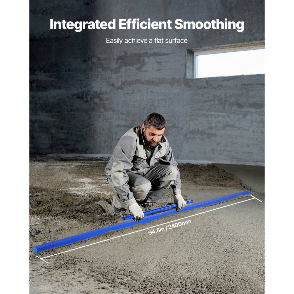 VEVOR concrete screed, 240 cm screed with spirit level, easy cleaning & end cap design, aluminum & reversible handle for leveling floors, for small construction sites & home renovations