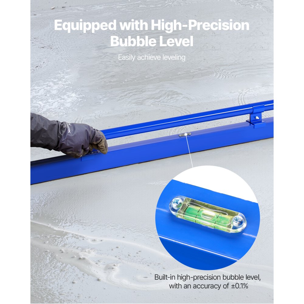 VEVOR concrete screed, 240 cm screed with spirit level, easy cleaning & end cap design, aluminum & reversible handle for leveling floors, for small construction sites & home renovations