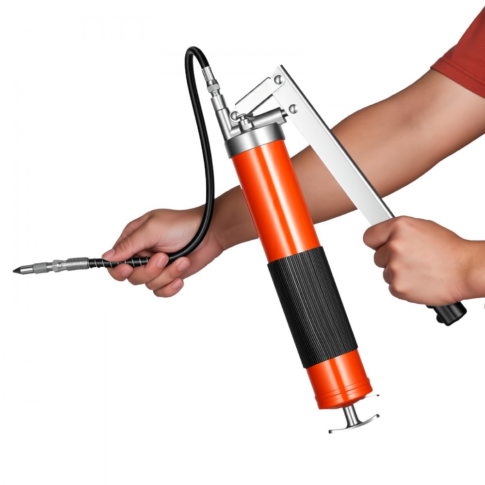 VEVOR Pistola de Engrase 10000 PSI, con Empuñadura de Pistola y Capacidad de 0,4 L, Incluye Manguera Flexible de 46 cm, 1 Tubo de Extensión Rígido y 1 Boquilla Afilada para Automoción y Náutica