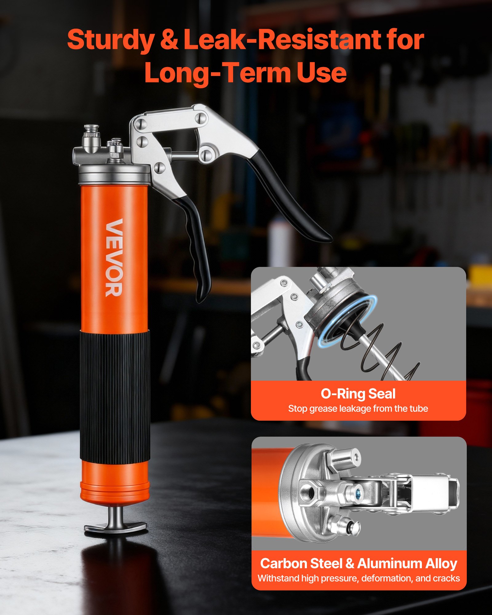VEVOR Grease Gun, 8000 PSI High Pressure, Heavy Duty Pistol Grip Grease Gun Kit with 0.4 L Capacity, Includes 46 cm Flex Hose, 1 Extension Rigid Pipe and 1 Sharp Type Nozzle for Automotive, Marine
