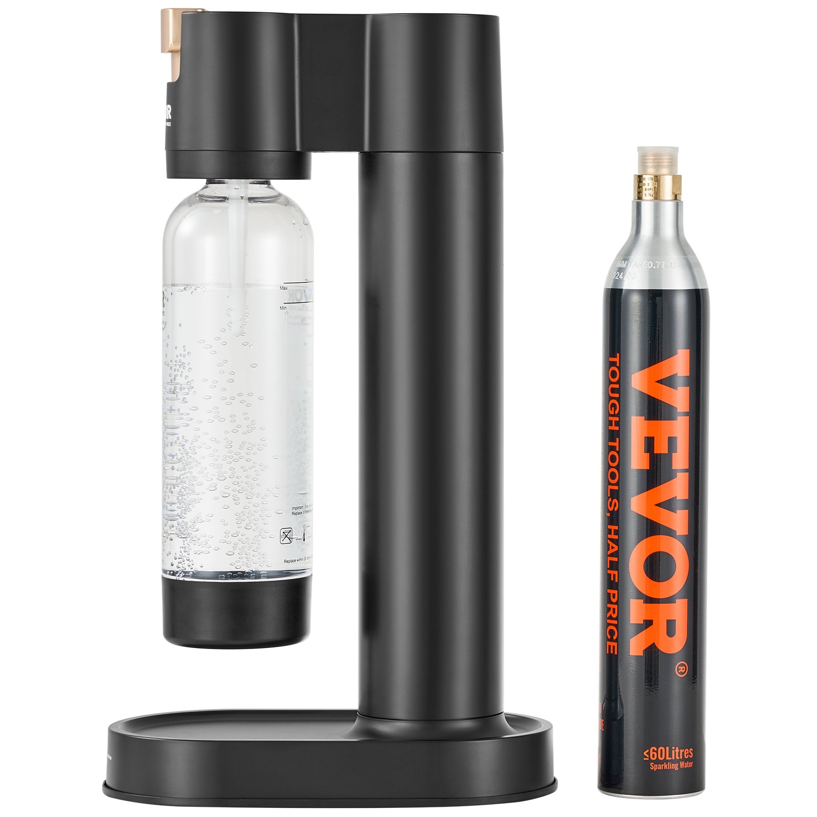 VEVOR Sparkling Water Maker, Soda Maker Machine for Home Sparkling Water, Sparkling Water Starter Kit with BPA-Free 1L PET Bottle, CO2 Bottle, Compatible with Screw-in 60L CO2 Bottles (CO2 Free)