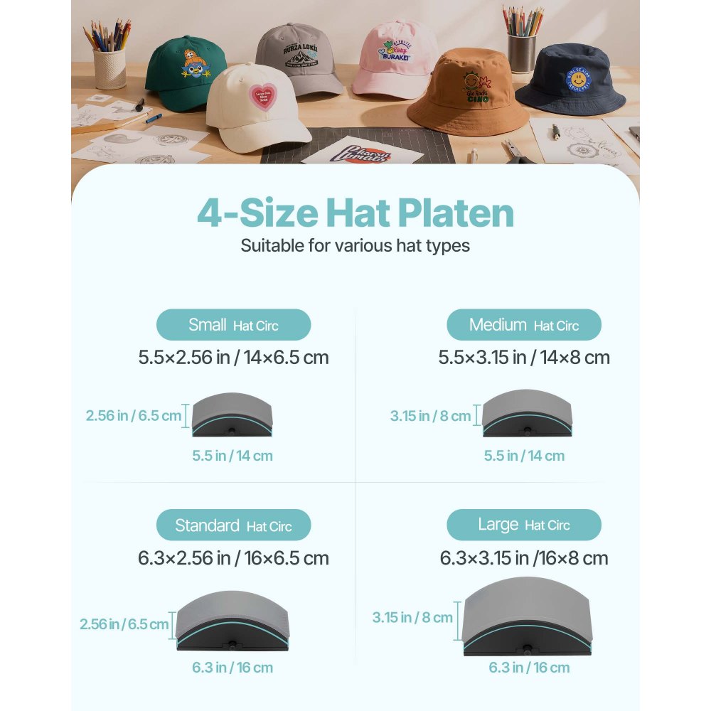 VEVOR Máquina de Prensado Térmico, Prensa de Transferencia Térmica con 4 Platinas Intercambiables, Control Preciso de Tiempo y Temperatura, Máquina de Sublimación HTV para Gorras, Diademas, Verde