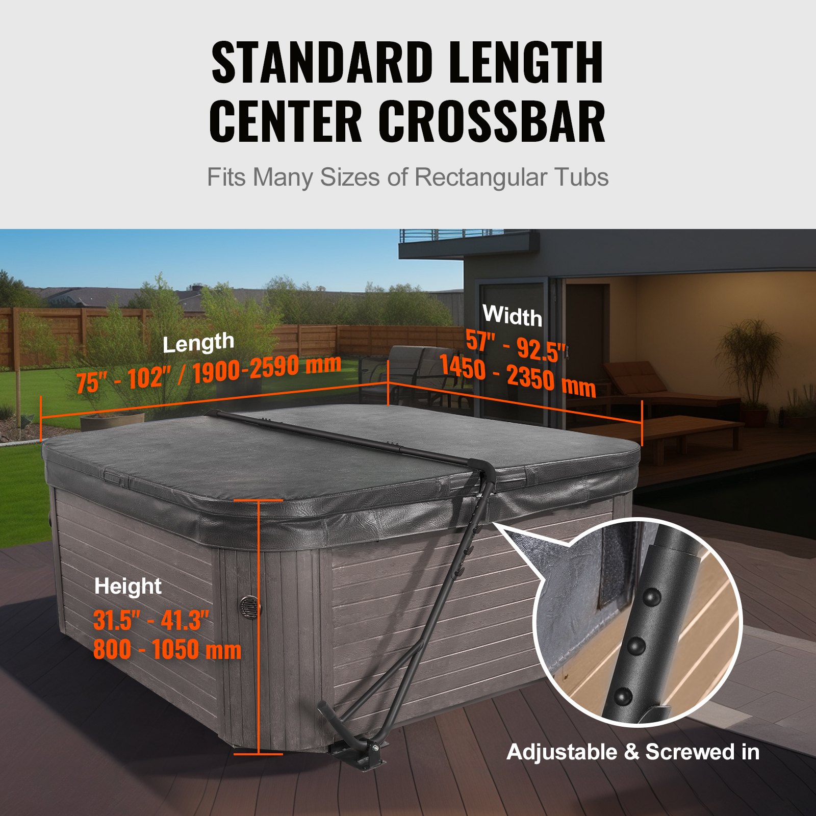 VEVOR Elevador de Cubierta para Bañera de hidromasaje, Altura Ajustable 80-105 cm Ancho 145-235 cm, Instalado Debajo de Ambos Lados, Adecuado para Diferentes tamaños de bañeras Rectangulares