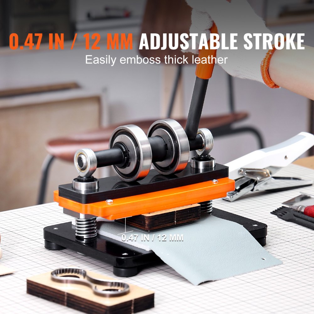 VEVOR Máquina Cortadora de Cuero 180x100 mm Capacidad de Carga de 1,5 T Prensa Troqueladora Manual Carrera Ajustable 12 mm Perforadora Manual para Cuero Papel Espuma Plástico Caucho Varios Materiales