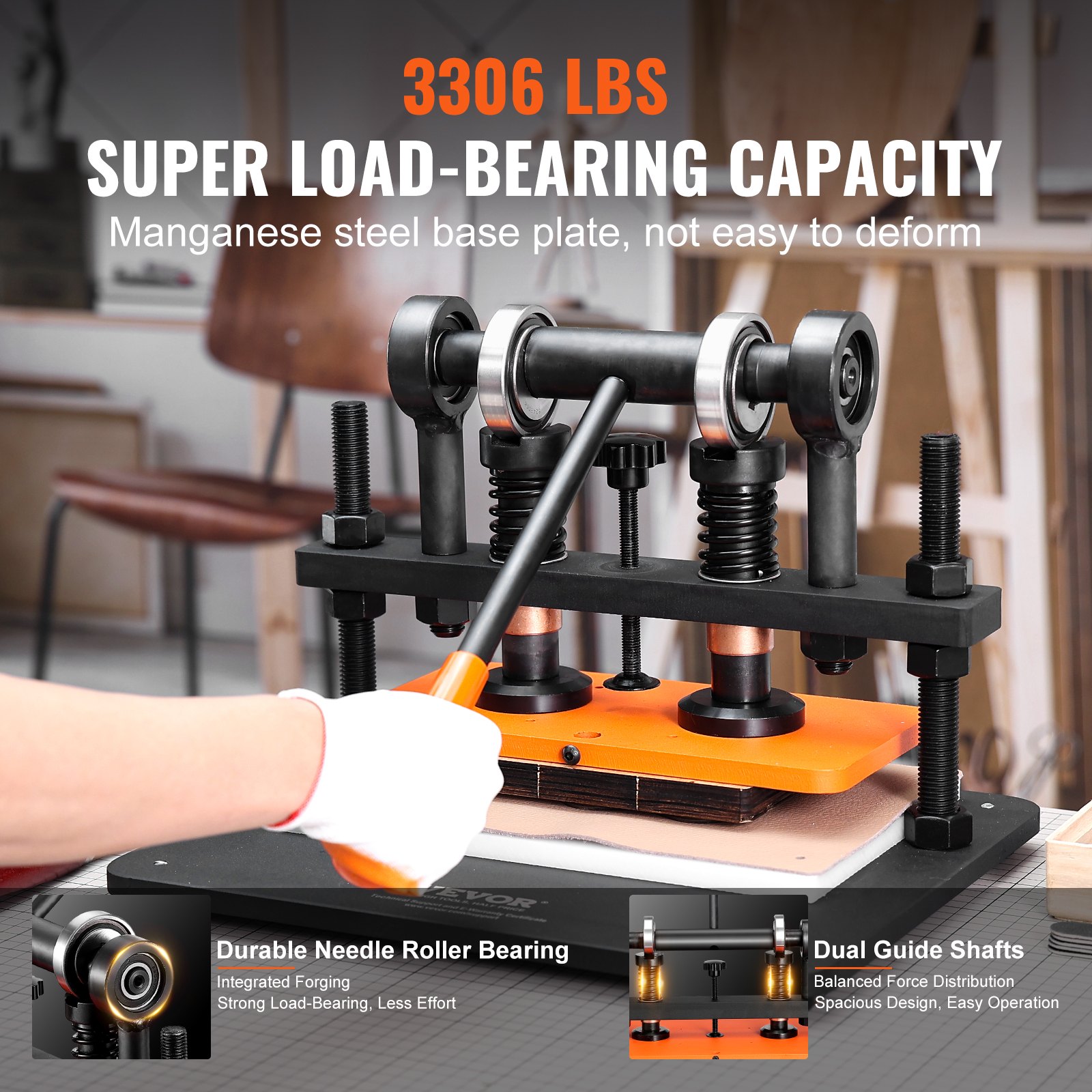 VEVOR Máquina Cortadora de Cuero 280x140 mm Capacidad de Carga de 1,5 T Prensa Troqueladora Manual Carrera Ajustable 12 mm Perforadora Manual para Cuero Papel Espuma Plástico Caucho Varios Materiales