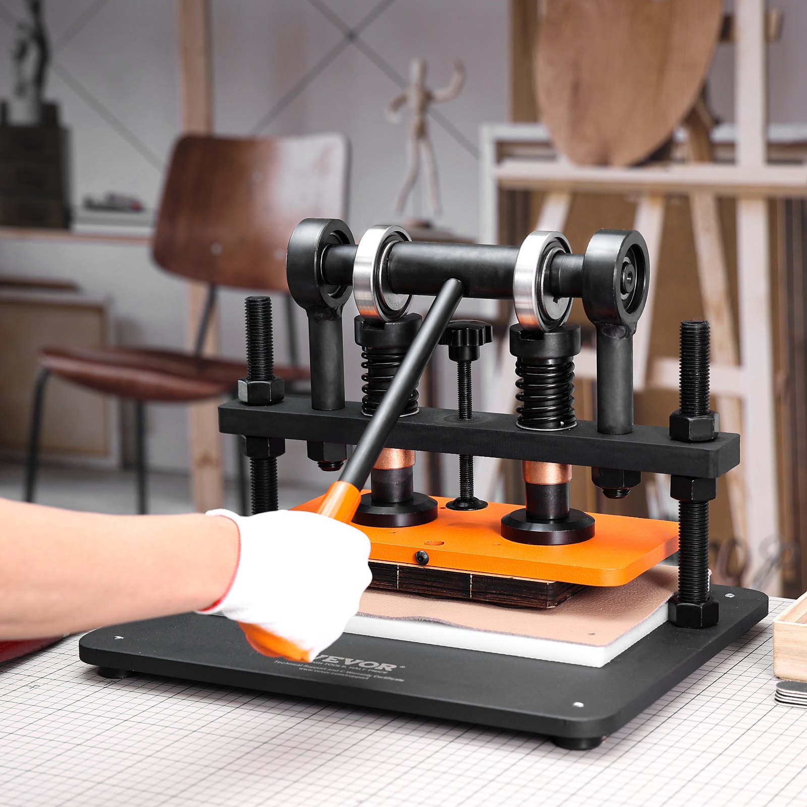 VEVOR Máquina Cortadora de Cuero 280x140 mm Capacidad de Carga de 1,5 T Prensa Troqueladora Manual Carrera Ajustable 12 mm Perforadora Manual para Cuero Papel Espuma Plástico Caucho Varios Materiales