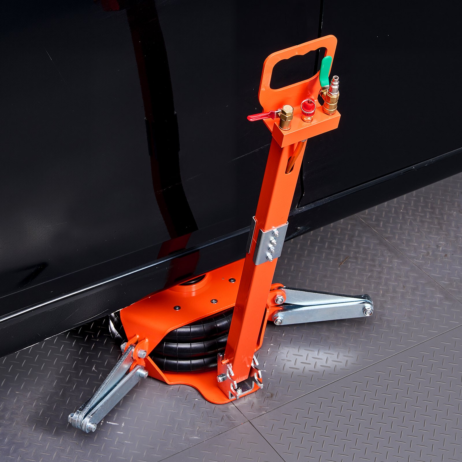 VEVOR Gato Neumático para Coches 3 T con Columna Elevada, Manivela Ajustable y Triple Suspensión Neumática, Altura de Elevación de 145 a 410 mm, para Coches, SUV y Camionetas, 1270 x 590 x 145 mm