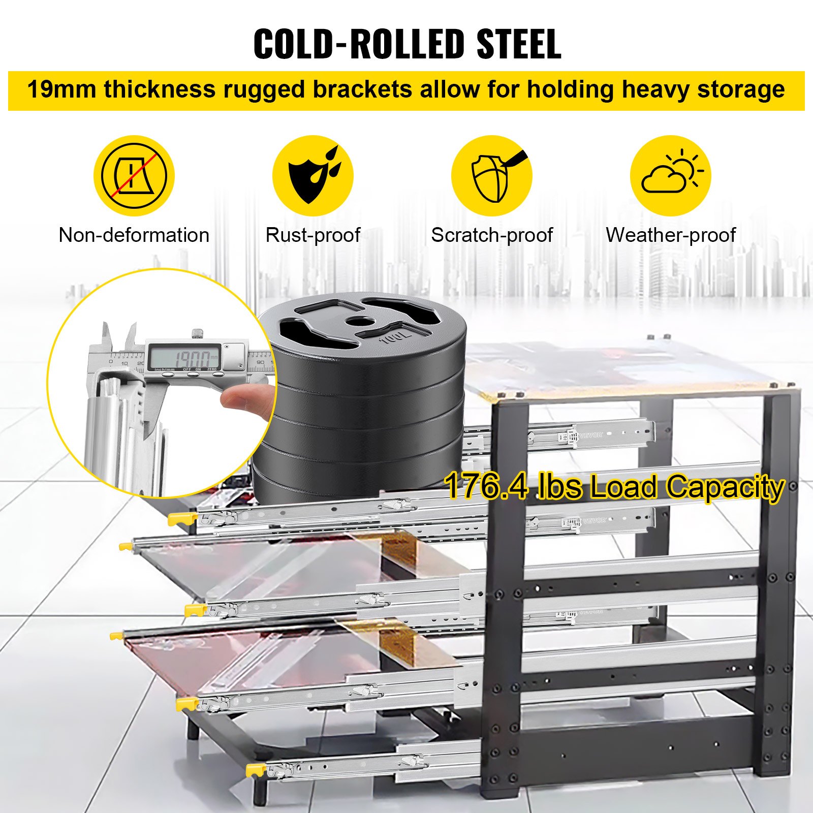 VEVOR Guías Laterales para Cajón Extracción Total de 304,8cm 1 par de Railes para Cajones 152,4x7,6x1,9cm Corredera con Rodamiento de Bolas Capacidad de Carga 225kg Acero Laminado en Frío Kit Completo