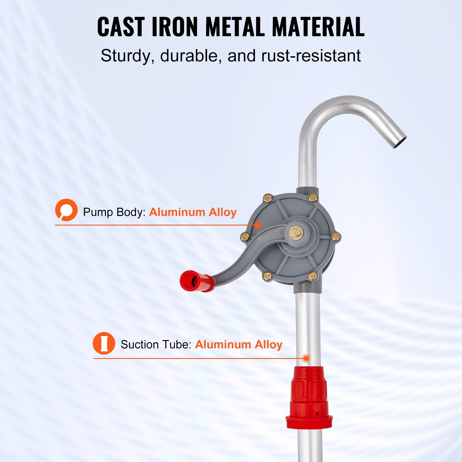VEVOR Bomba de Tambor Rotativa de Manivela Manual de  22,7L/min para Tambores de 16,6-205L con Tubo de Succión de 3 Secciones y Manguera para Transferir Combustible, Aceite de Motor, Diésel, Queroseno