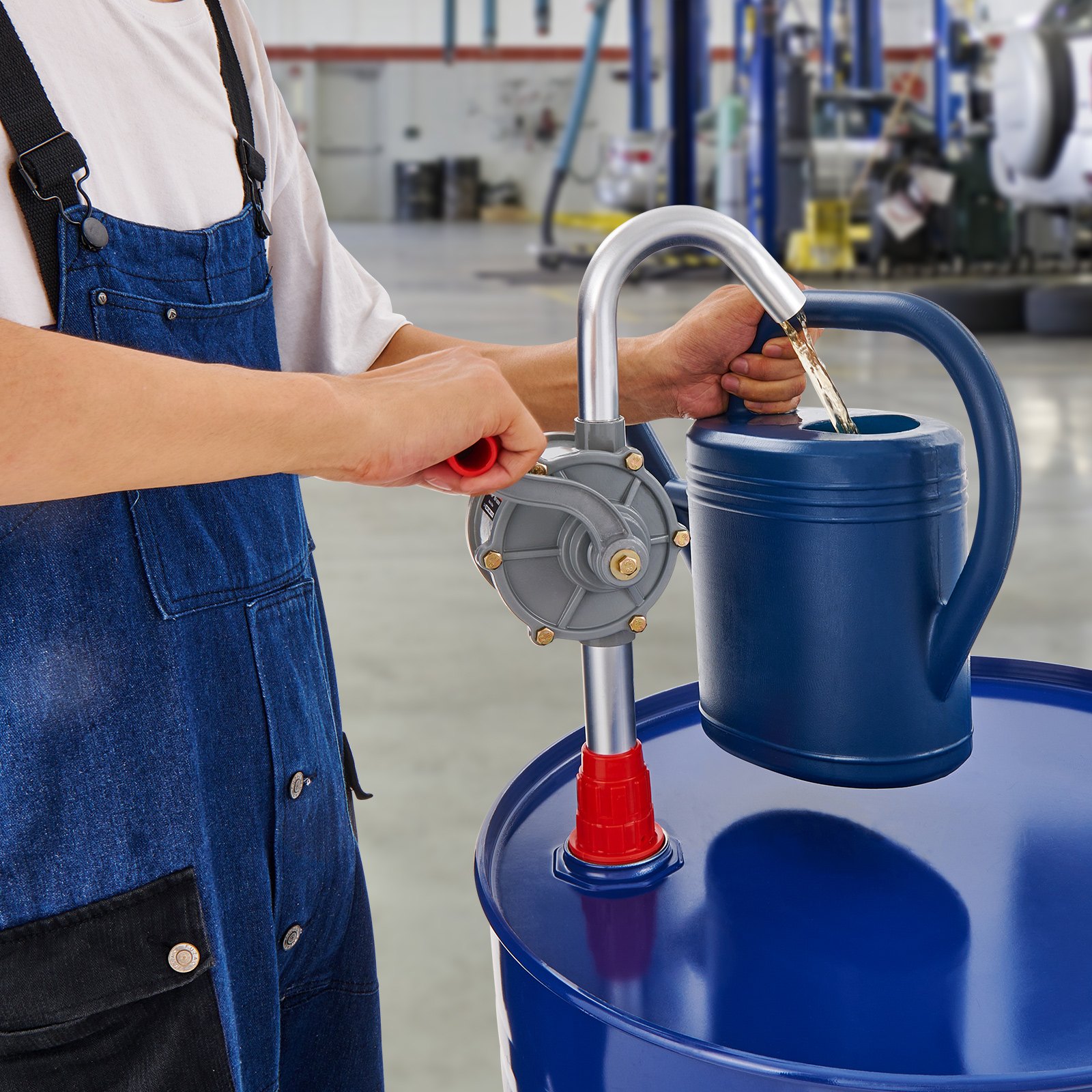 VEVOR Bomba de Tambor Rotativa de Manivela Manual de  22,7L/min para Tambores de 16,6-205L con Tubo de Succión de 3 Secciones y Manguera para Transferir Combustible, Aceite de Motor, Diésel, Queroseno