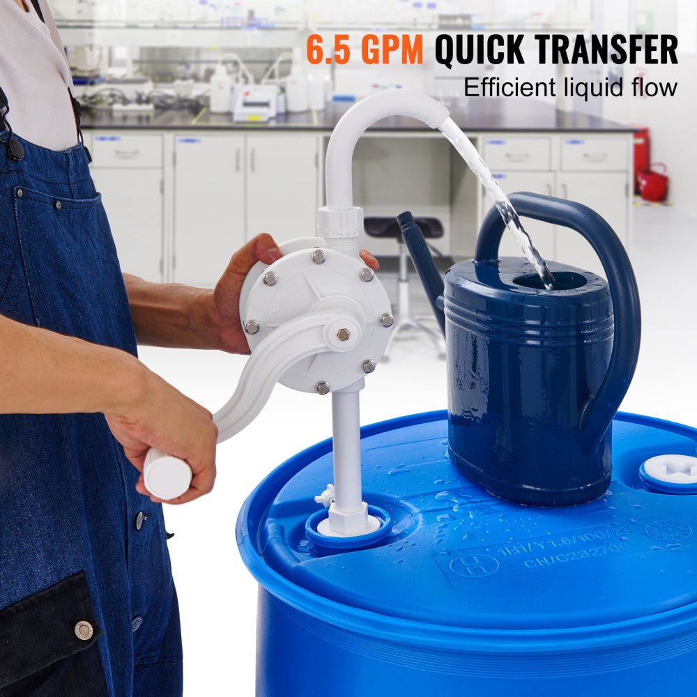 VEVOR Bomba de Tambor Rotativa de Manivela Manual de 24,6 L/min para Tambores de 16,6-205 L con Tubo de Succión de 3 Secciones y Manguera para Transferencia Rápida de Agua y Líquidos Corrosivos