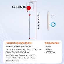 VEVOR Bomba de Tambor Rotativa de Manivela Manual de 19 L/min para Tambores de 16,6-205 L con Tubo de Succión de 3 Secciones y Manguera para Transferir Combustible, Aceite de Motor, Diésel, Queroseno