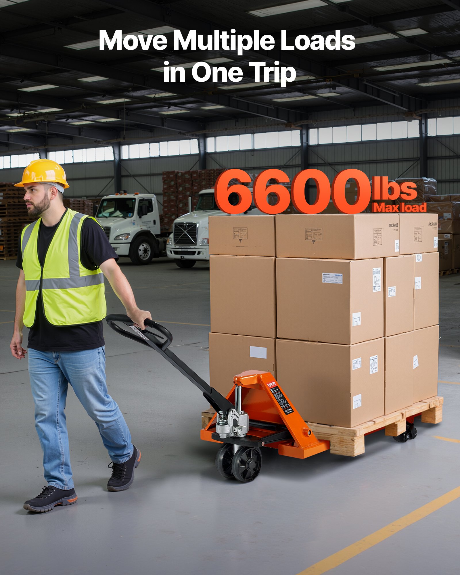 VEVOR Transpaleta Manual, con Horquillas de 1220 x 685 mm para Manipulación de Materiales, Carga de 3 T Rango de Altura de Elevación de 85-180 mm, Ideal para Almacenes, Supermercados y Fábricas