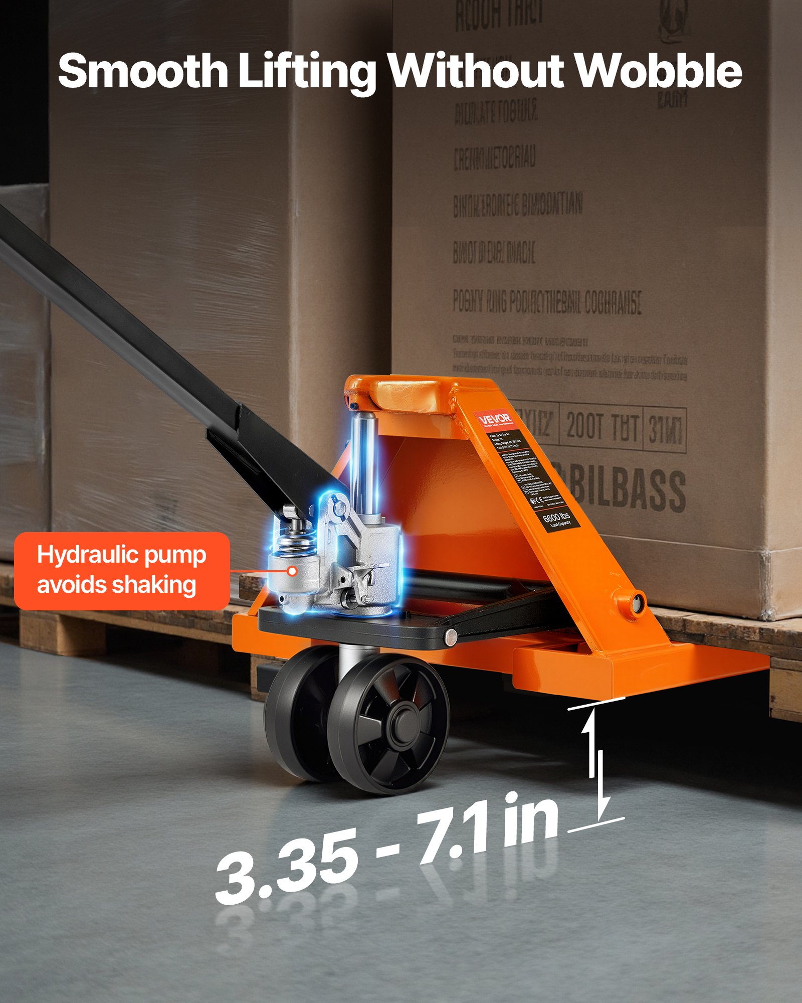 VEVOR Transpaleta Manual, con Horquillas de 1220 x 685 mm para Manipulación de Materiales, Carga de 3 T Rango de Altura de Elevación de 85-180 mm, Ideal para Almacenes, Supermercados y Fábricas