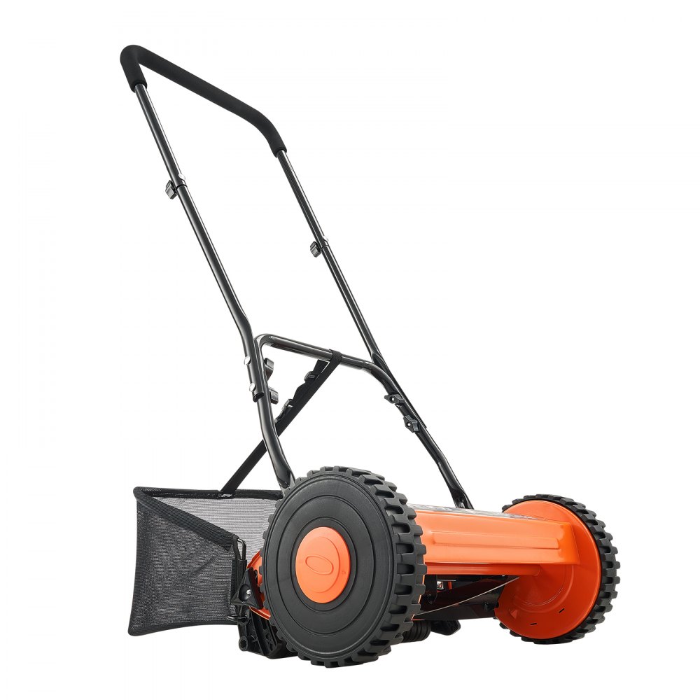 VEVOR Cortadora de Césped Manual de 400 mm con 5 Cuchillas 2 Ruedas sin Motor Altura de Corte Ajustable de 15 - 45 mm con Bolsa Recolectora de Césped para, Caminos de Acceso, Patios, Jardines