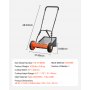 VEVOR Push Reel Lawn Mower 40 cm, 5 Blades Manual Push Mower No Motor, 15-45 mm Adjustable Cutting Height, Walk-Behind Lawn Mowers with Grass Catcher Bag for Green Lawns, Driveways, Courtyards