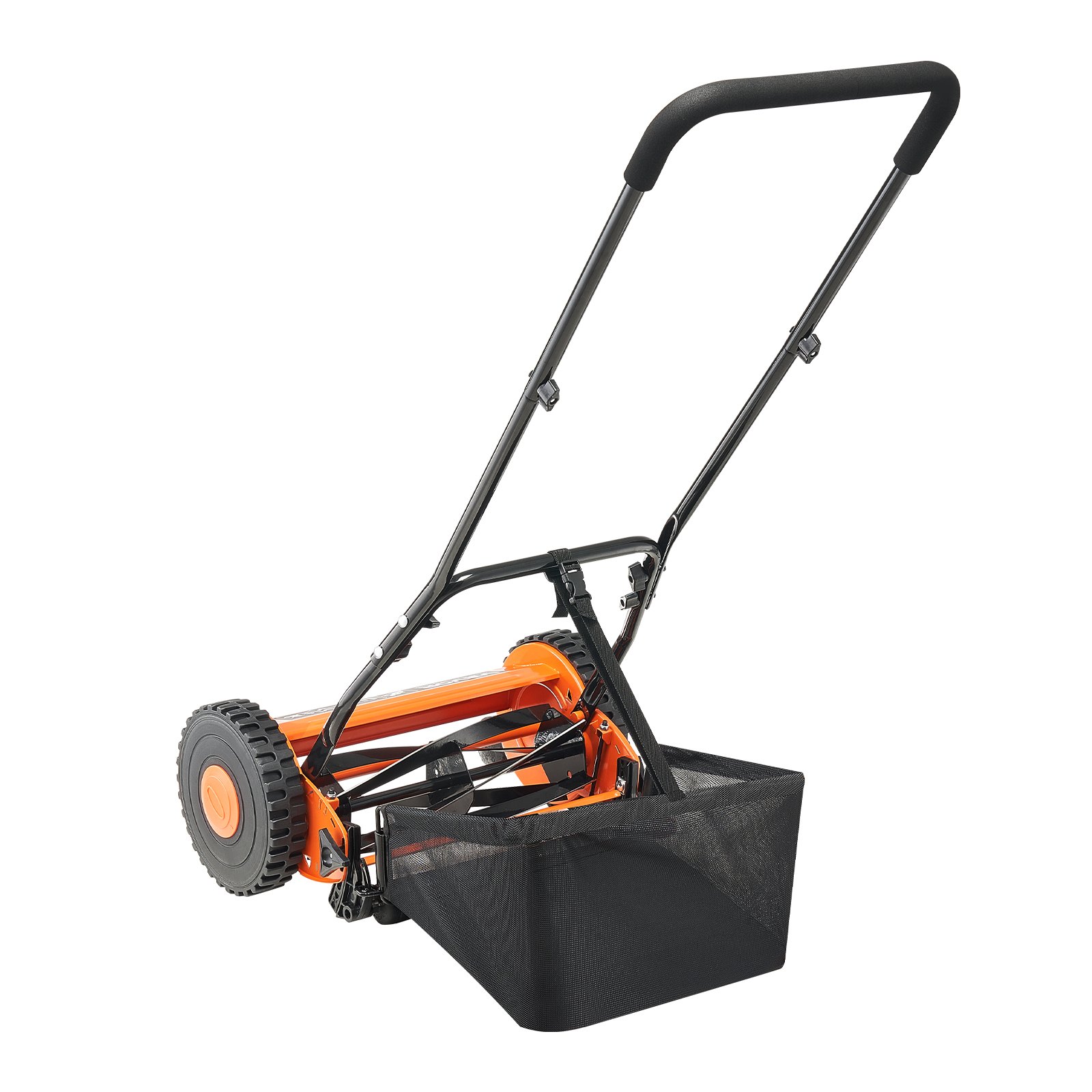 VEVOR Cortadora de Césped Manual de 400 mm con 5 Cuchillas 2 Ruedas sin Motor Altura de Corte Ajustable de 15 - 45 mm con Bolsa Recolectora de Césped para, Caminos de Acceso, Patios, Jardines