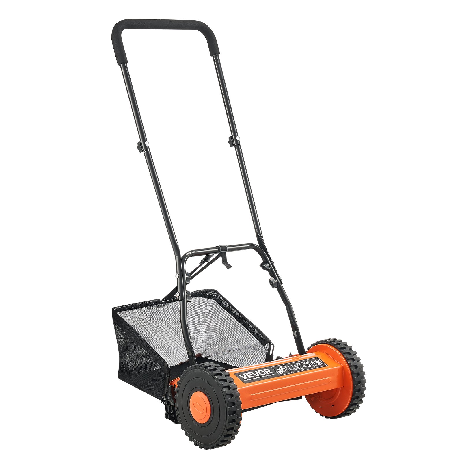 VEVOR Cortadora de Césped Manual de 400 mm con 5 Cuchillas 2 Ruedas sin Motor Altura de Corte Ajustable de 15 - 45 mm con Bolsa Recolectora de Césped para, Caminos de Acceso, Patios, Jardines