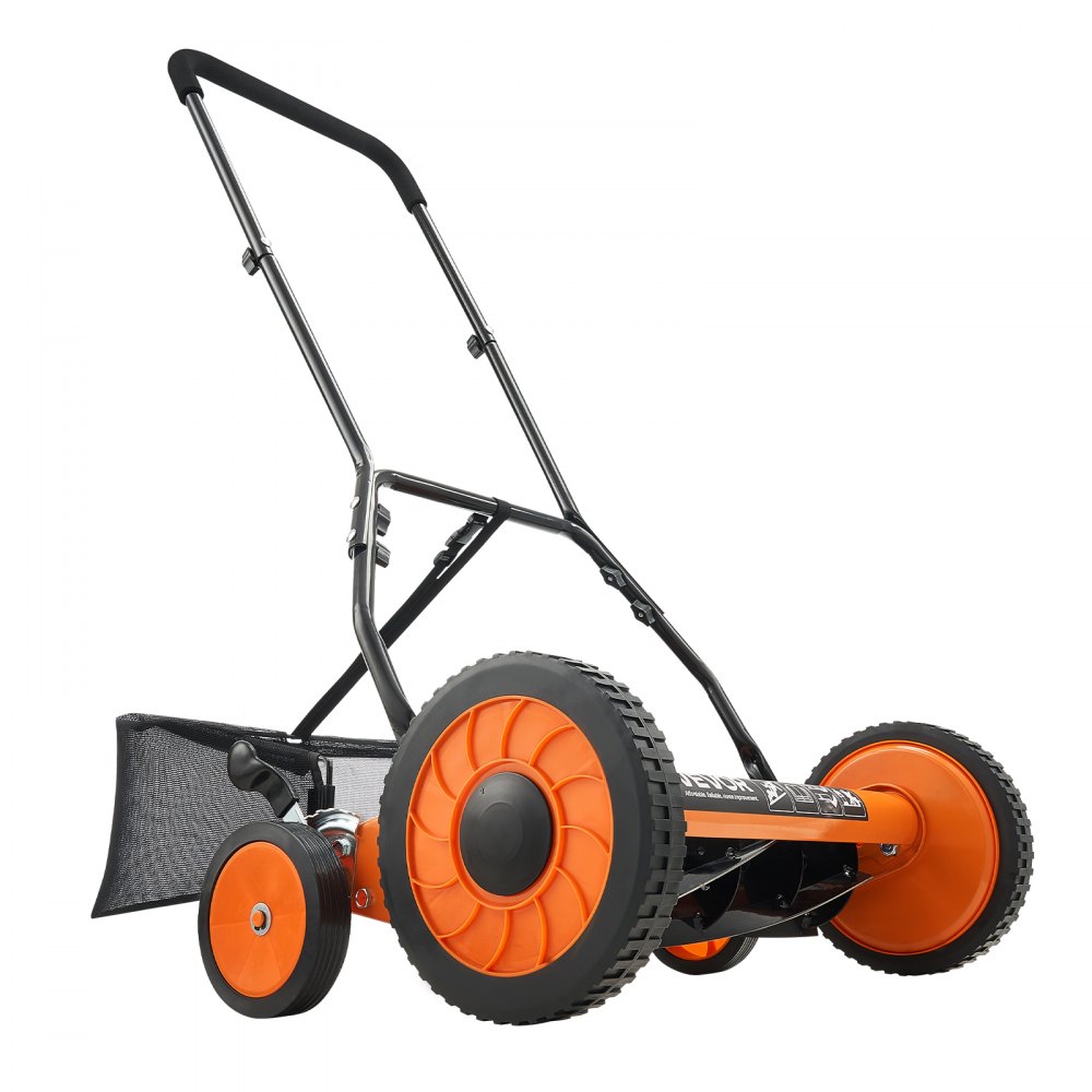 VEVOR Cortadora de Césped Manual de 450 mm con 5 Cuchillas 4 Ruedas sin Motor Altura de Corte Ajustable de 35 - 62 mm con Bolsa Recolectora de Césped para, Caminos de Acceso, Patios, Jardines