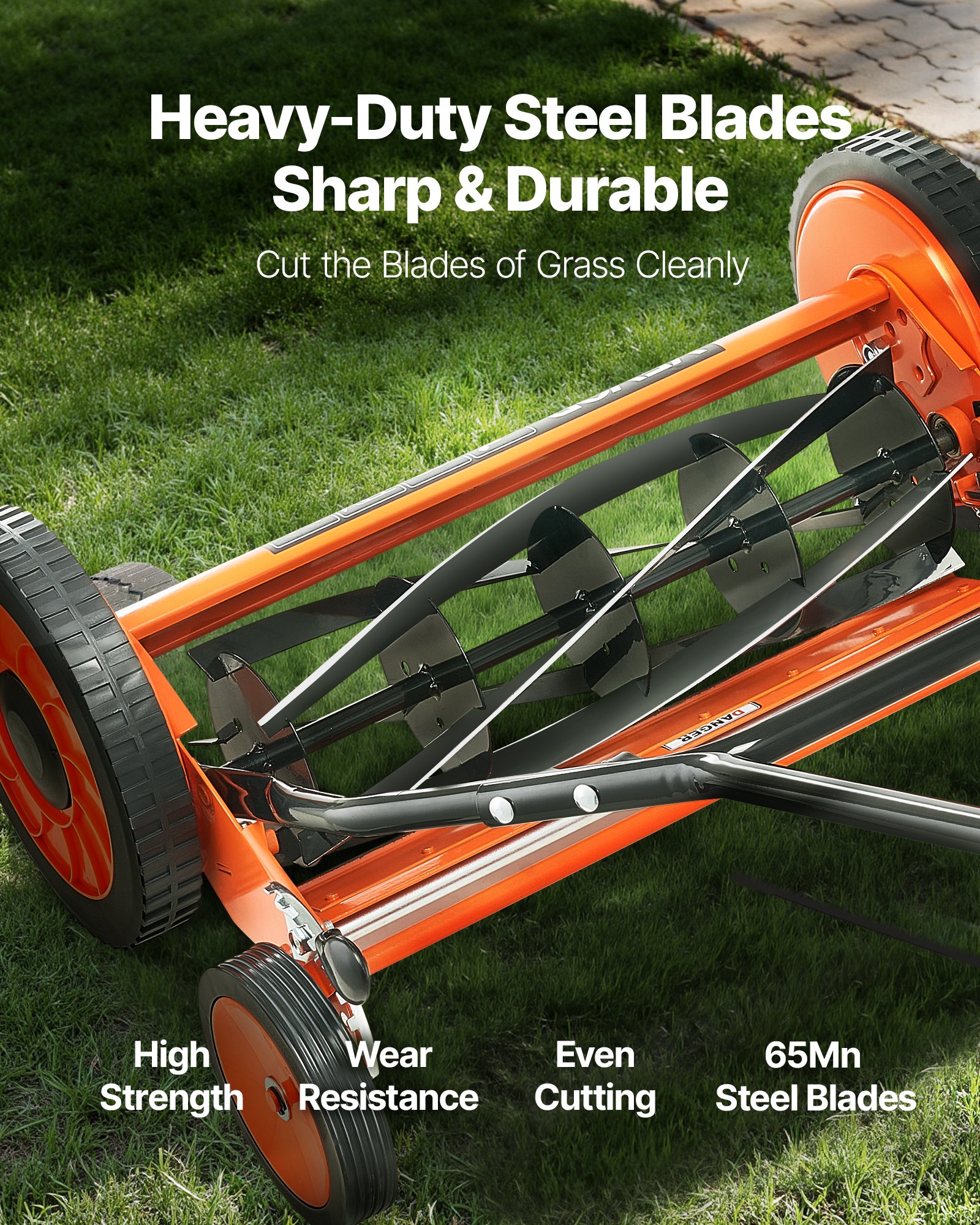 VEVOR Cortadora de Césped Manual de 450 mm con 5 Cuchillas 4 Ruedas sin Motor Altura de Corte Ajustable de 35 - 62 mm con Bolsa Recolectora de Césped para, Caminos de Acceso, Patios, Jardines