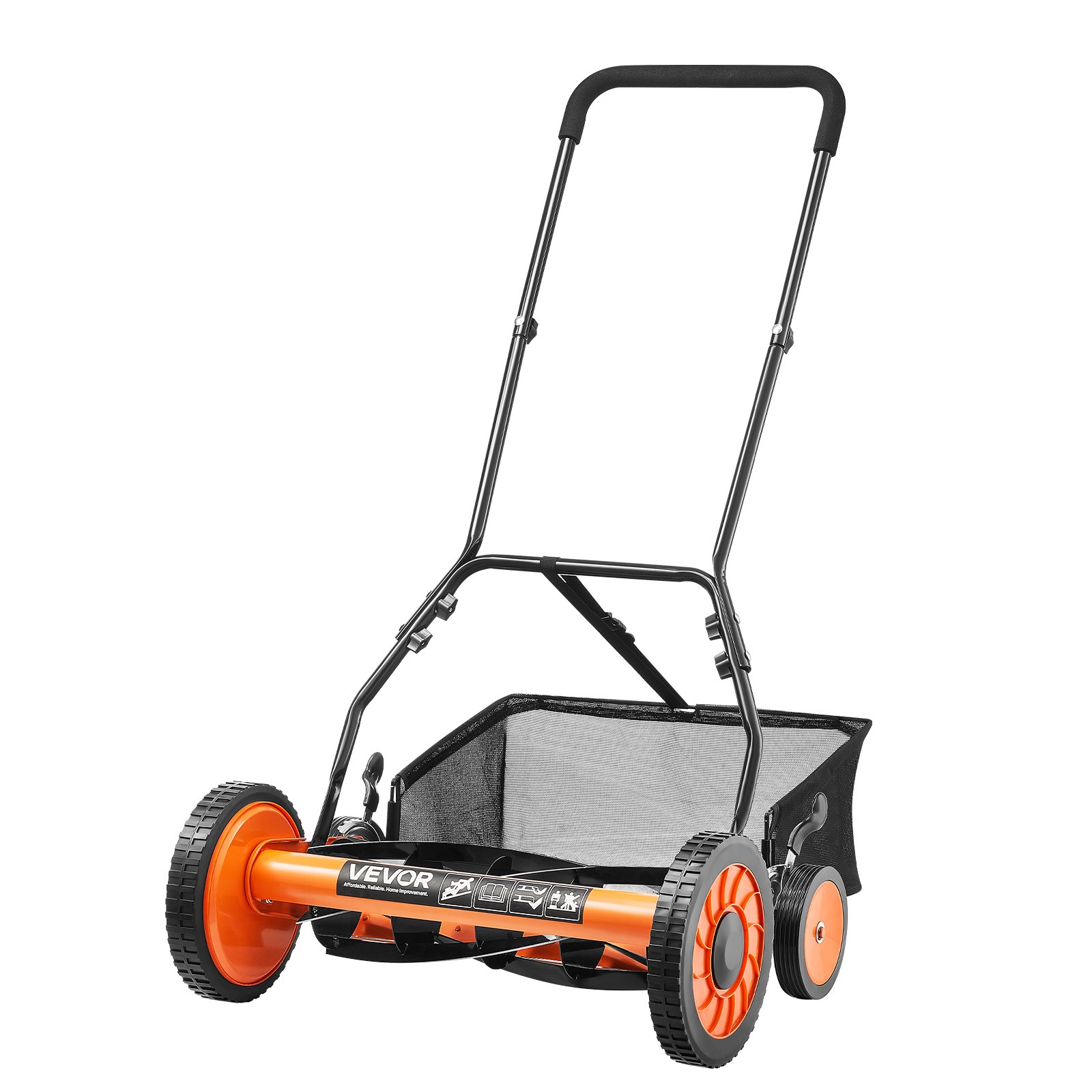 VEVOR Cortadora de Césped Manual de 450 mm con 5 Cuchillas 4 Ruedas sin Motor Altura de Corte Ajustable de 35 - 62 mm con Bolsa Recolectora de Césped para, Caminos de Acceso, Patios, Jardines