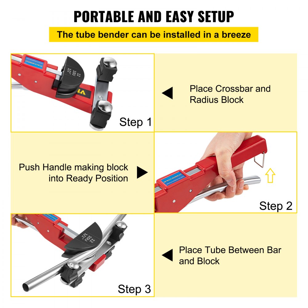 VEVOR Pipe Bender, 7 Dies 1/4-7/8 Inch 6-22 mm Ratchet Pipe Bender Set, 90° Hand Pipe Bender with Backbend Attachment, 10 kN Bending Force Hand Bending Machine