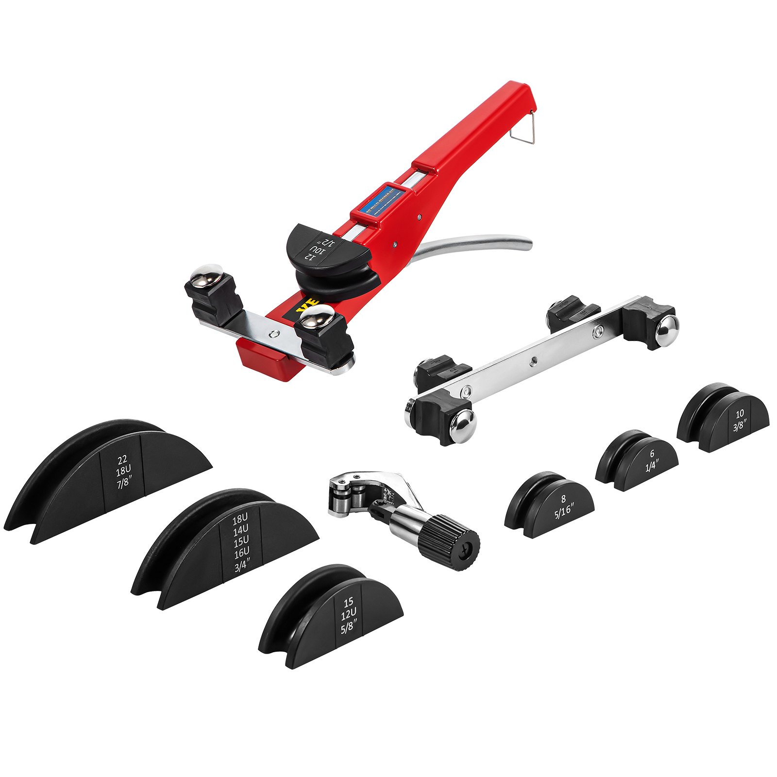 VEVOR Pipe Bender, 7 Dies 1/4-7/8 Inch 6-22 mm Ratchet Pipe Bender Set, 90° Hand Pipe Bender with Backbend Attachment, 10 kN Bending Force Hand Bending Machine