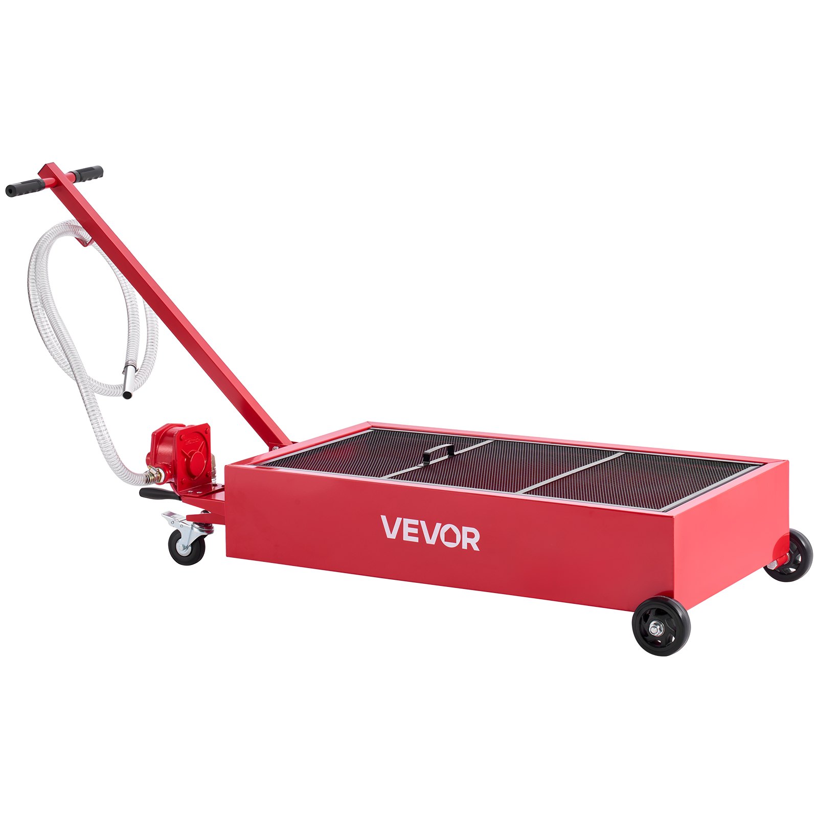 VEVOR Low Profile Oil Drain Pan, 75.7 L Capacity, Rolling Oil Drain Pan with Manual Pump, 2.2 m Hose & T Folding Handle, Leak-proof & Corrosion-resistant, Fit for Cars, SUVs, Trucks, ATVs, Red