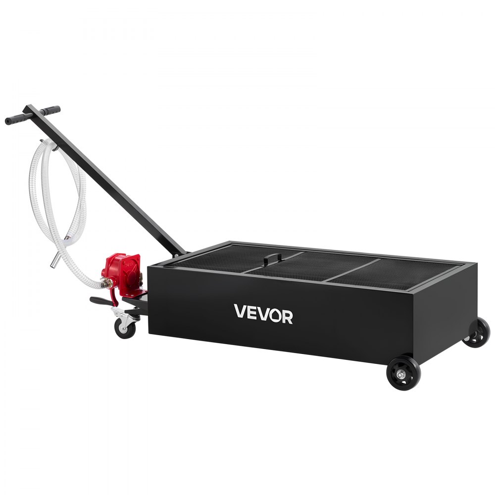 VEVOR Low Profile Oil Drain Pan, 94.6 L Capacity, Rolling Oil Drain Pan with Manual Pump, 2.2 m Hose & T Folding Handle, Leak-proof & Corrosion-resistant, Fit for Cars, SUVs, Trucks, ATVs, Black