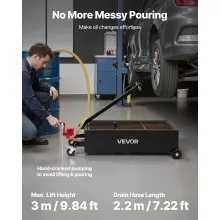 VEVOR Bandeja de Drenaje de Aceite de Perfil Bajo, Capacidad 94,6 L, con Ruedas y Bomba Manual, Manguera de 2,2 m y Asa Plegable en T, Resistente a la Corrosión, para Coches, SUV, Camiones, Negro