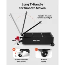 VEVOR Bandeja de Drenaje de Aceite de Perfil Bajo, Capacidad 94,6 L, con Ruedas y Bomba Manual, Manguera de 2,2 m y Asa Plegable en T, Resistente a la Corrosión, para Coches, SUV, Camiones, Negro