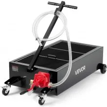 VEVOR Bandeja de Drenaje de Aceite de Perfil Bajo, Capacidad 94,6 L, con Ruedas y Bomba Manual, Manguera de 2,2 m y Asa Plegable en T, Resistente a la Corrosión, para Coches, SUV, Camiones, Negro