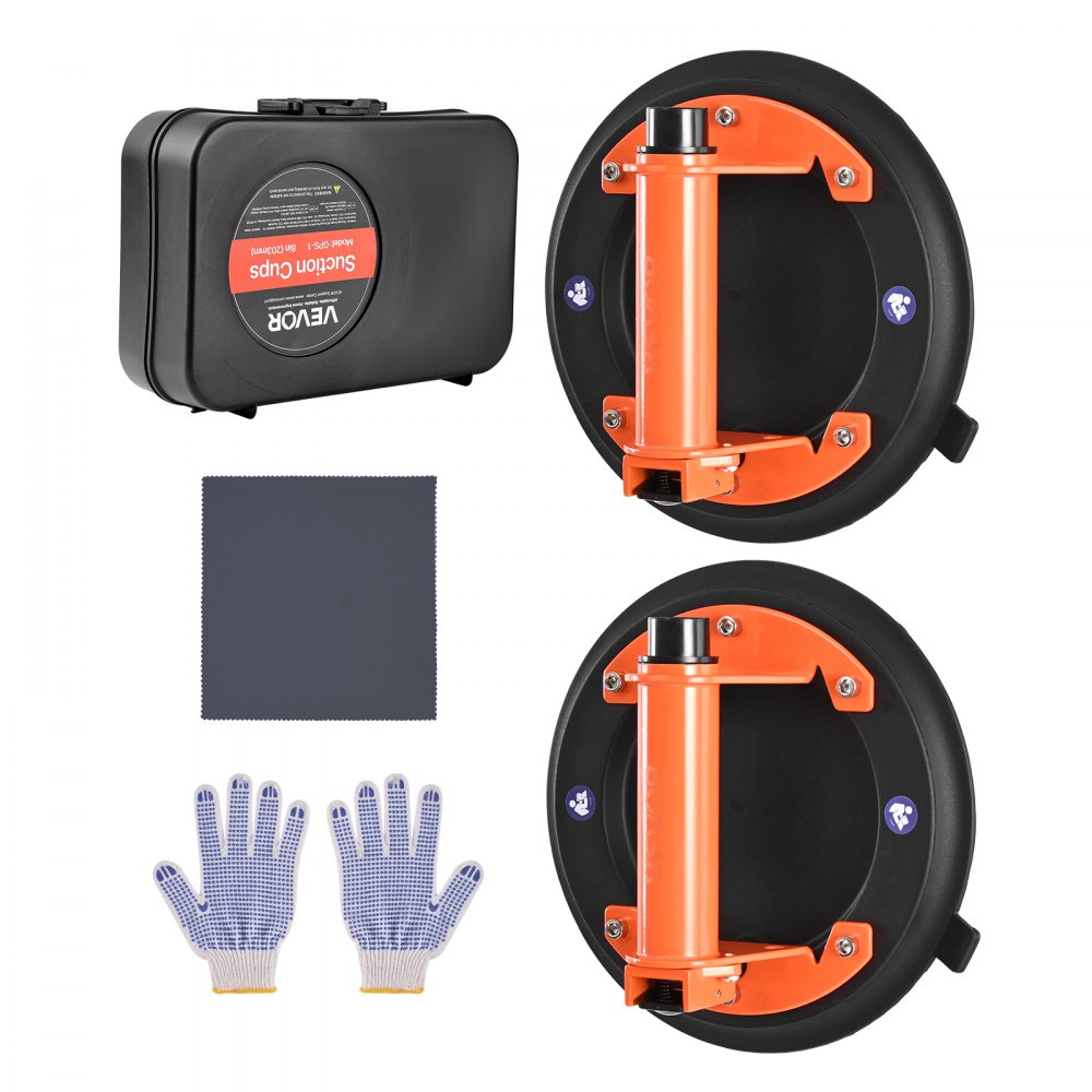 VEVOR Vacuum Suction Cup, 203 mm Vacuum Glass Lifter with Metal Handle, 195 kg Max Lifting Capacity Tile Suction Cup Tool with Carrying Case for Lifting Large Tile, Granite, Drywall, Windows (2-Pack)